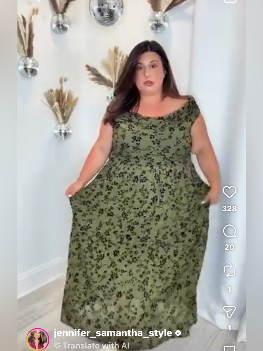 Plus Olive Green Flocked Maxi Dress